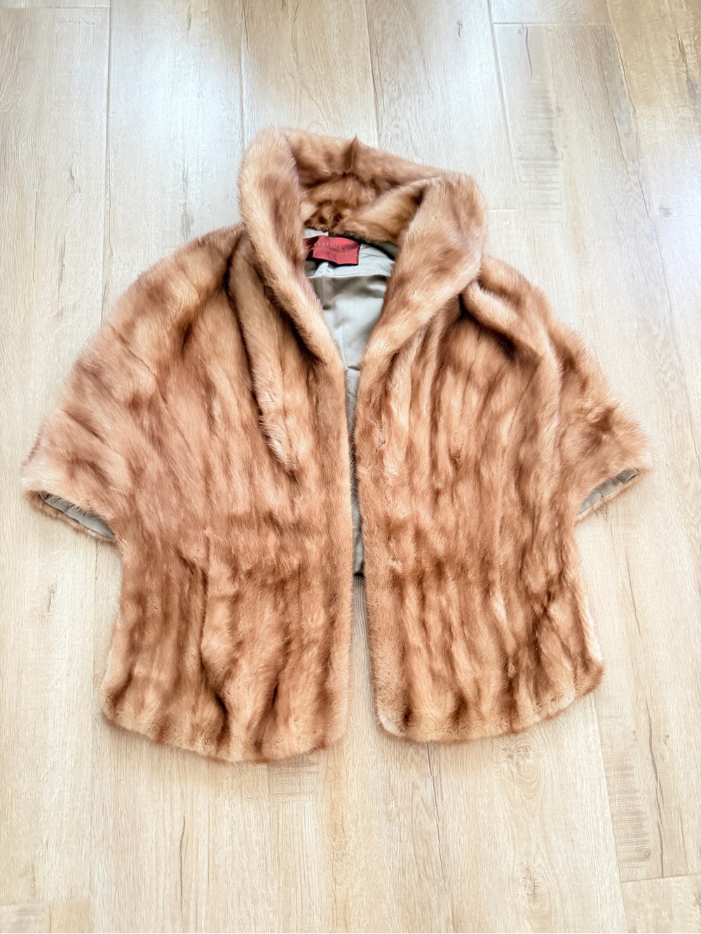Vintage Bullock’s Luxury Mink Fur Wrap Shrug Stole Cape Pocket Jacket Brown